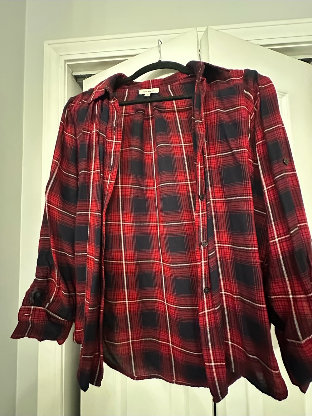 Max Studio Red and Black Plaid Button-Down Shirt
